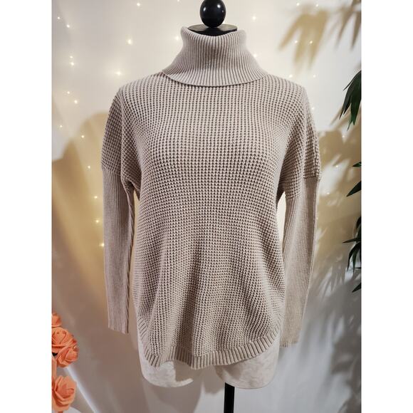 MICHAEL Michael Kors Chunky Waffle Knit Turtleneck Sweater Womens Size XS Beige - Picture 1 of 11